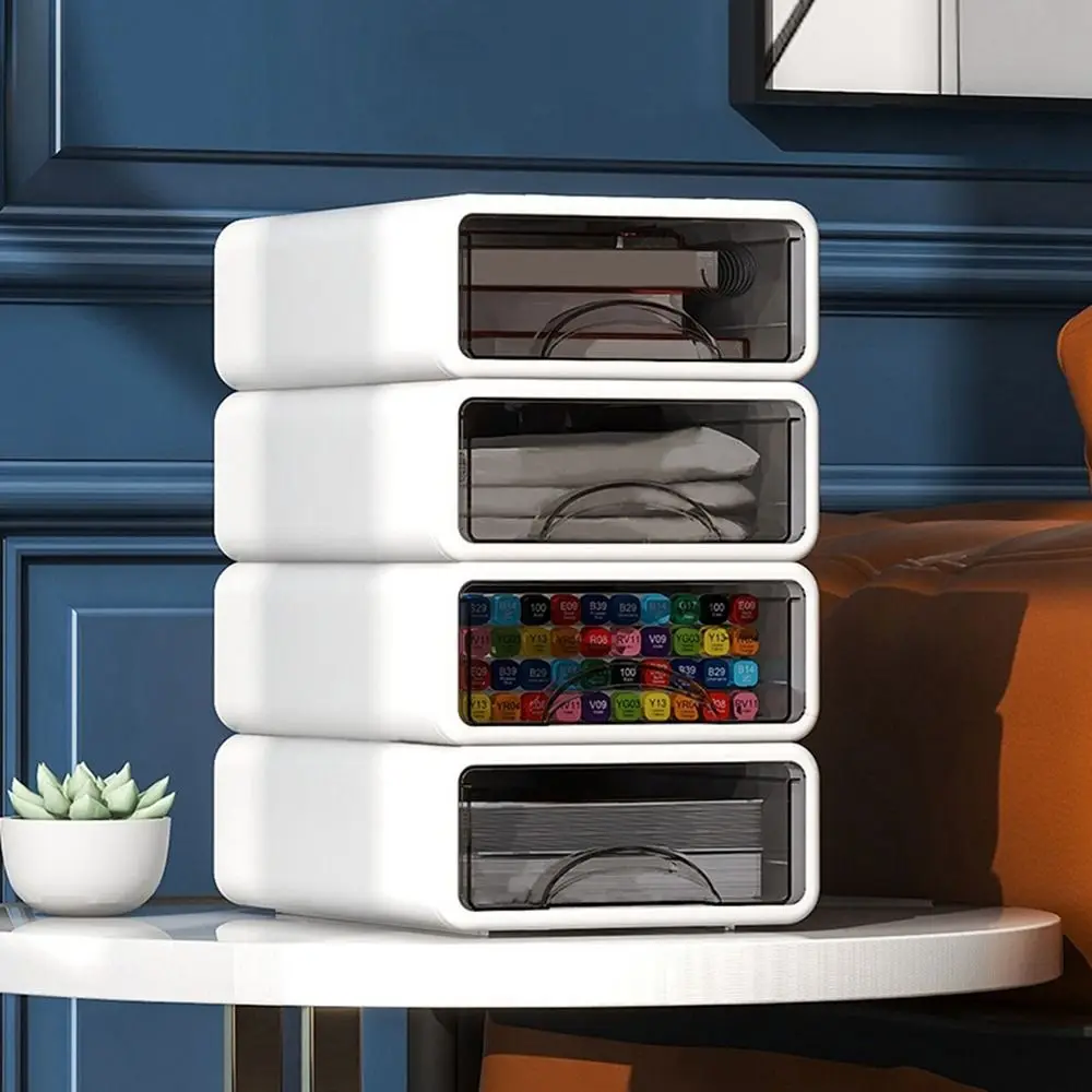 2pcs Plastic Storage Drawers White Anti-slip Desk Stationery Drawer Stackable Large Document Sundries Holder Jewelry 3