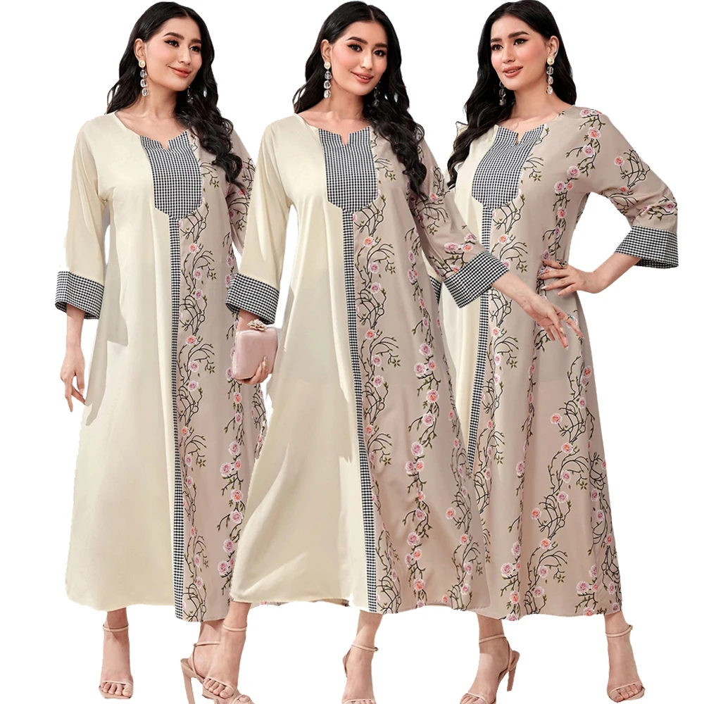 

Muslim Abaya Floral Print Maxi Dress Elegant Islamic Clothing for Women Turkey Vestidos Eid Djellaba Caftan Marocain Femme Robe