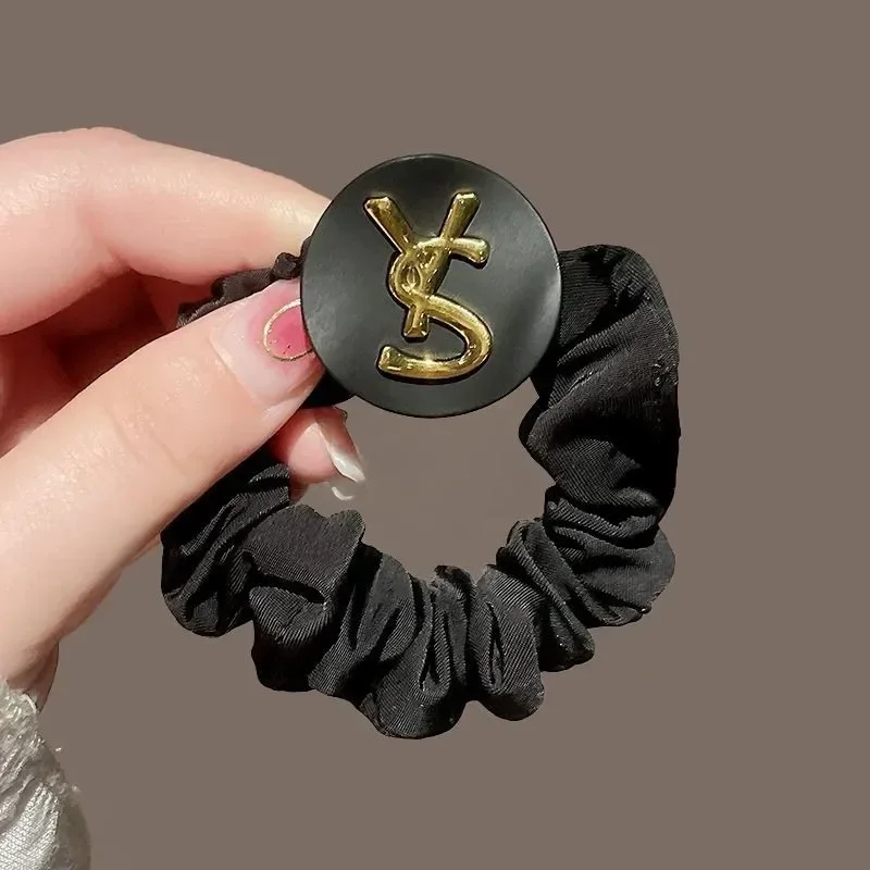 Fashion Vintage Engelse Letters Haarband Hoge Elastische Effen Kleur Geplooide Scrunchies voor Vrouwen Meisjes Paardenstaart Broodje Haarring Gift