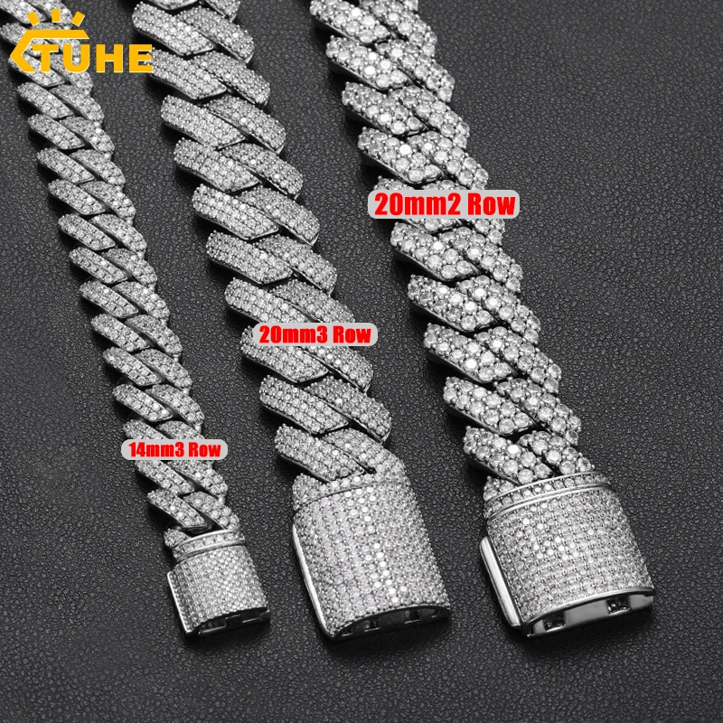 14mm 20mm Width Hiphop Miami Cuban Chain Necklace For Men's Hip Hop Jewelry Copper Cubic Zirconia Bling Charm Chains