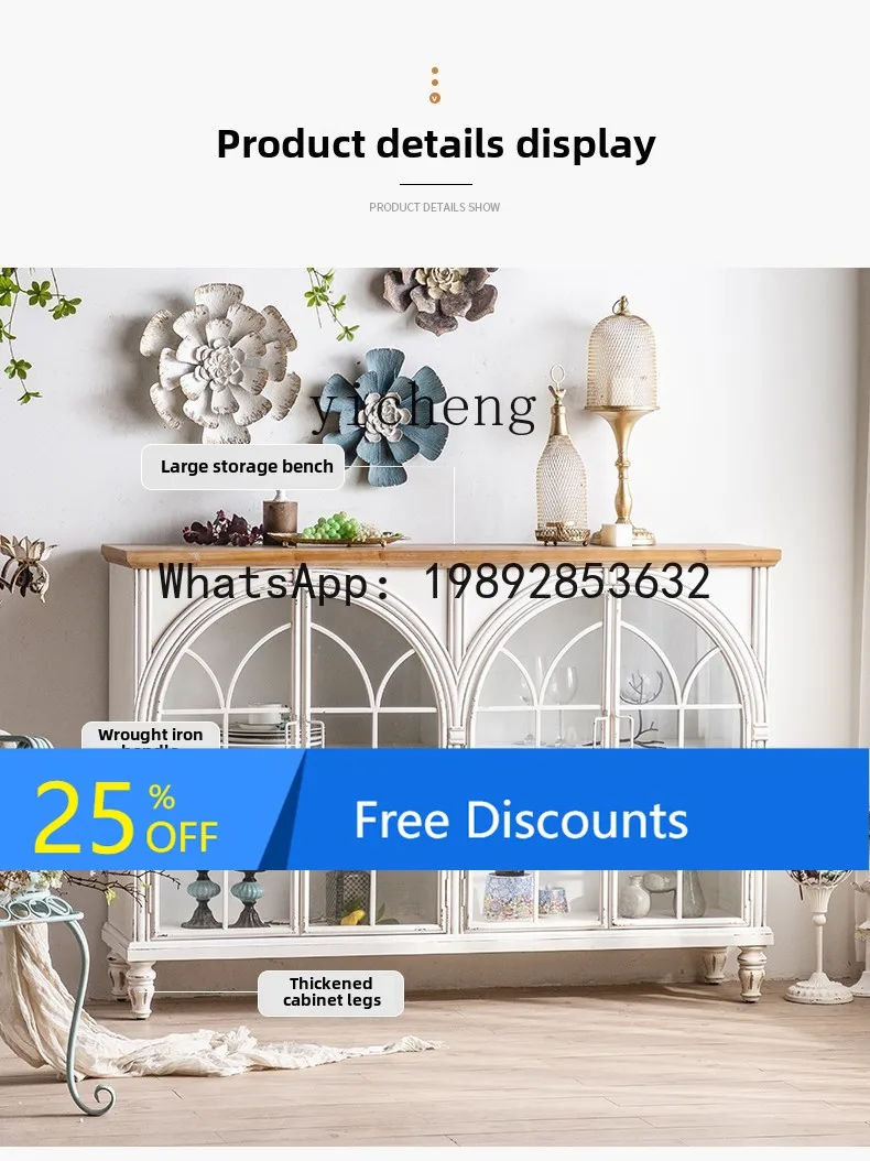 

retro entrance cabinet solid wood arched glass door storage cabinet living room decoration cabinet