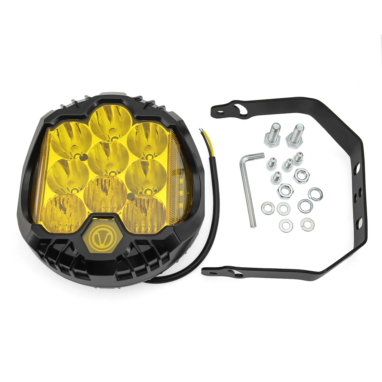 1PC 7 inch 90W LED Three Sided Luminous Headlight Yellow 3000-4300K 9LEDS Work fog Driving Light for Tank 4x4 Off-road SUV TANK