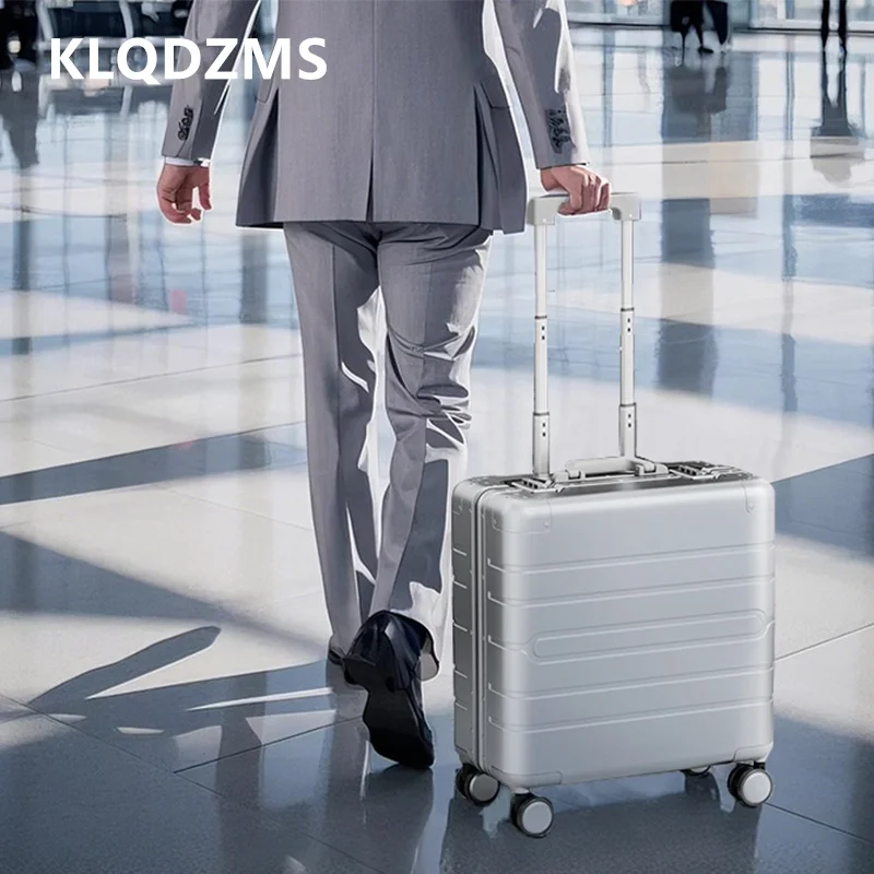 KLQDZMS Travel Luggage 18 Inches Trolley Case Full Aluminum Magnesium Alloy Boarding Box Men's Password Box Business Suitcase
