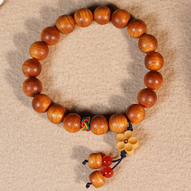 Chinese Style Good Luck Blessing Thuja Wood Beaded Bracelet Plum Blossom Charm Fortune Prayer Mala Wristband For Meditation Yoga
