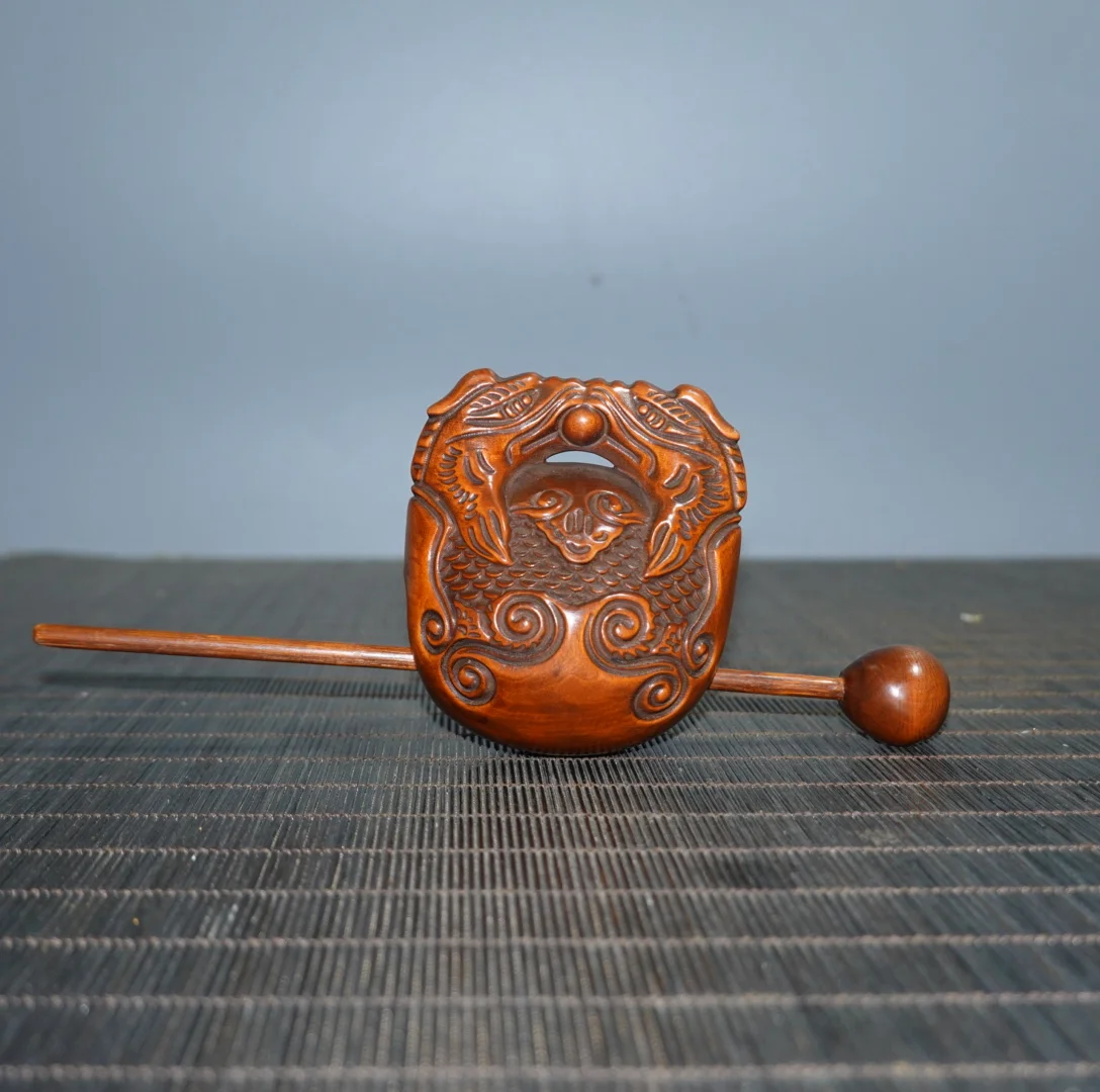 Chinese natural boxwood wood carving exquisite carving two dragons play beads wooden fish desk decorative home ornaments