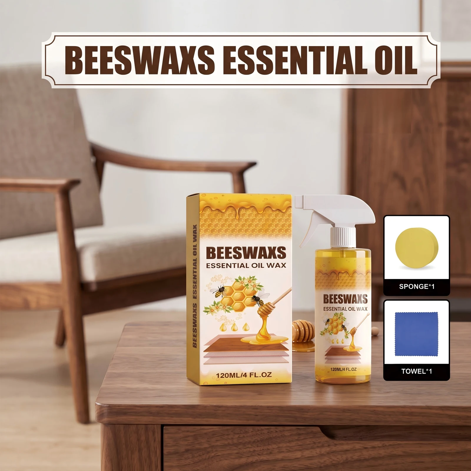 Beeswax Wood Spray Polish for Furniture and Floors Waterproof Multipurpose Wear Resistant Prevent Dry Cracking Furniture Care