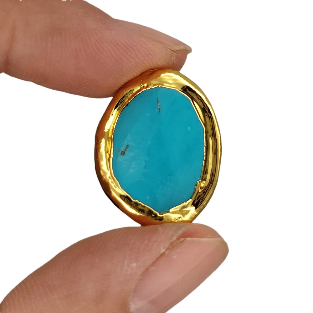 10PCS 18x22mm Blue Turquoise Twist Oval Shape gold edge Metal Bezel Connector