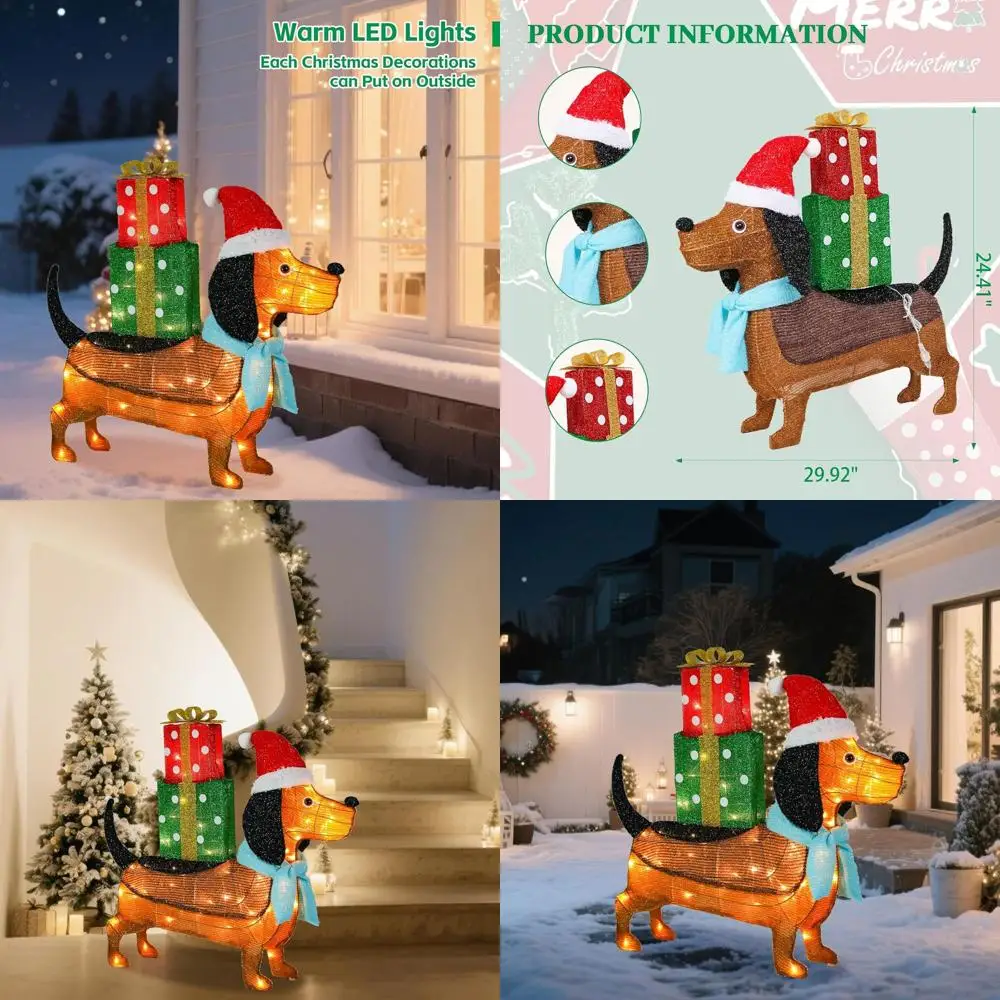 

Battery-Powered 25 3D Dachshund Dog Christmas Light Decoration with 25 Warm LED Lights for Indoor & Outdoor Use