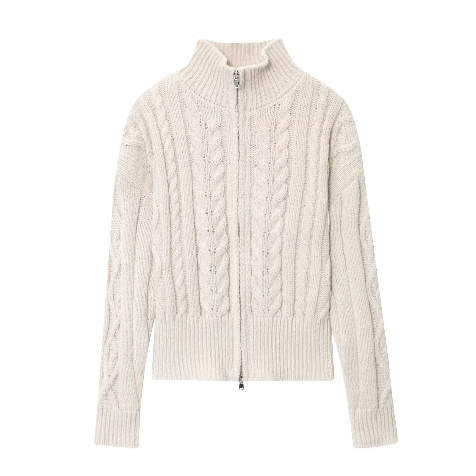 

Korejepo 2025 New Women Dress Euro American Style Zipper High-level Vertical Collar Fried Dough Twists Knitting Cardigan Top