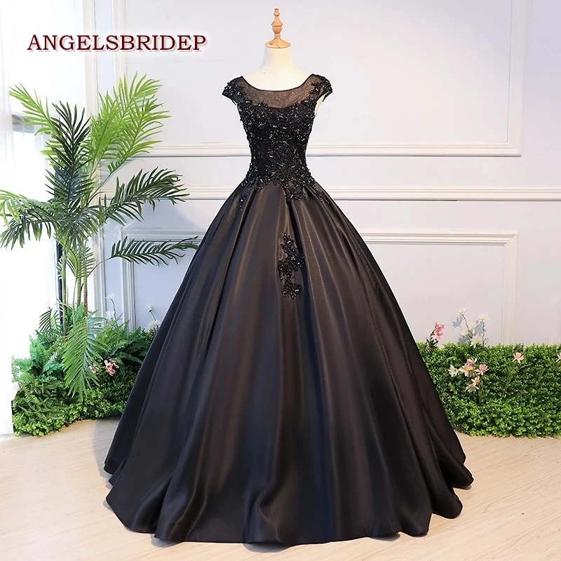 Angelsbridep-vestido de quinceañera para mujer, traje Sexy negro para baile de quinceañera, 15, 16, para 15 años