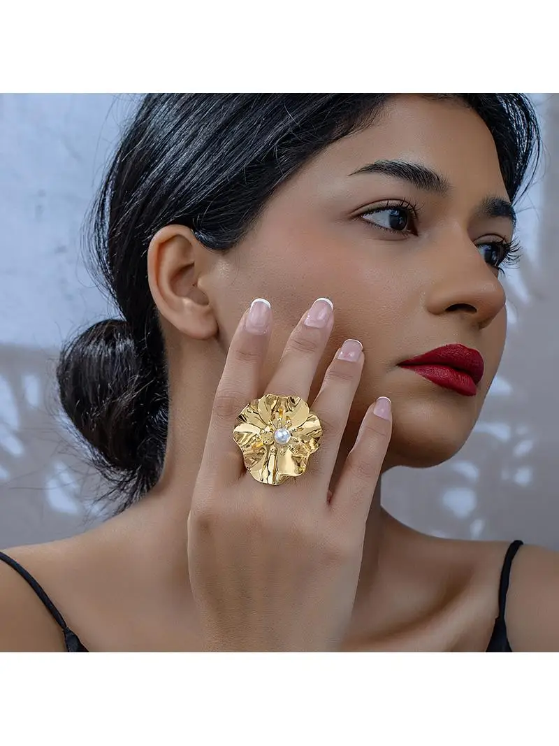 

Кольцо Ele с преувеличенными цветочными лепестками для женщин, в стиле ретро, легкое, роскошное, из железного сплава, ювелирное украшение