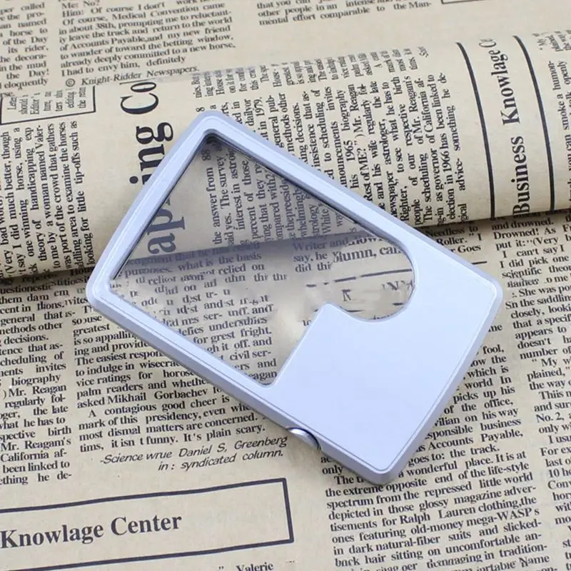 3X 6X LED Illuminated Magnifier Card Shaped Eye Loupe Magnifier Glass Reading Magnifying Glass with Leather Case , Silver