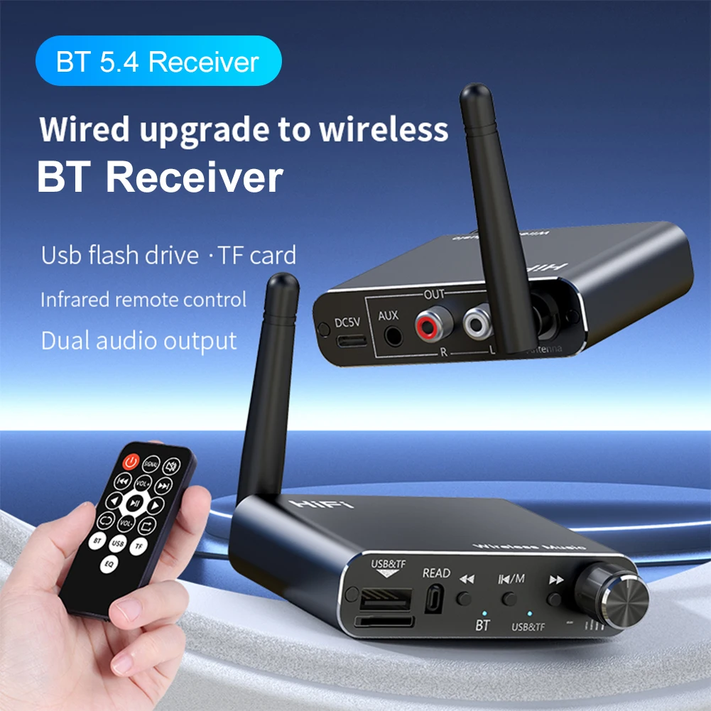Bluetooth 5.4 Receiver Transmitter Low Latency AUX 3.5mm Optical Wireless Music Audio Adapter Support U-Disk Playback TF Card