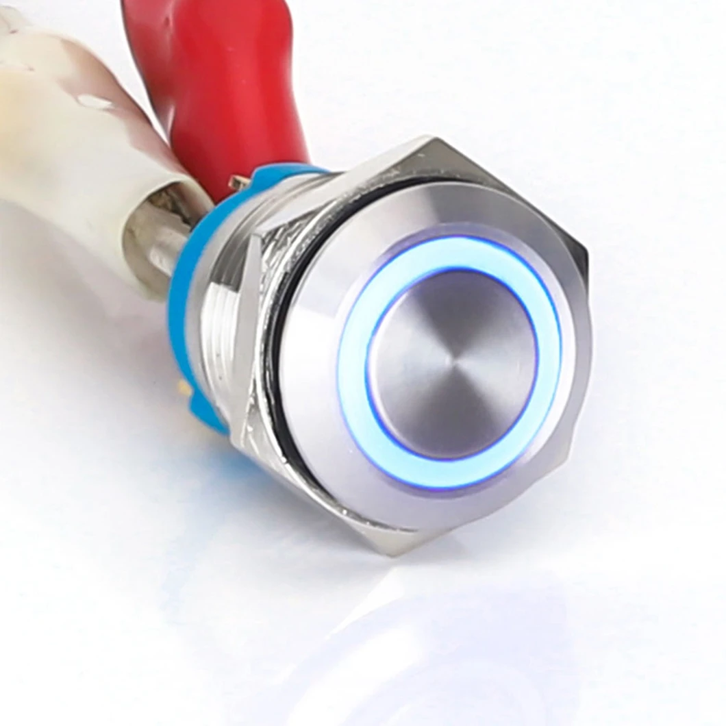 19mm Flat Head LED Ring Light Metal Push Button Switch 1NO Momentary/Latching Push Button 18A Current Load with 4Pin Terminal
