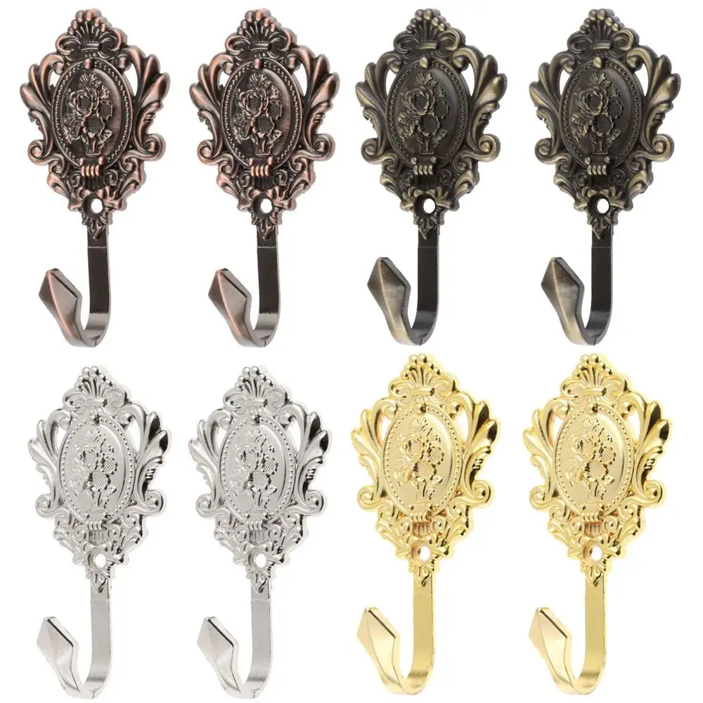 2Pcs Rose Pattern Drapery Curtain Holdbacks Zinc Alloy Vintage Style Tieback Hooks Cloth-hat Hook Curtain Drapery