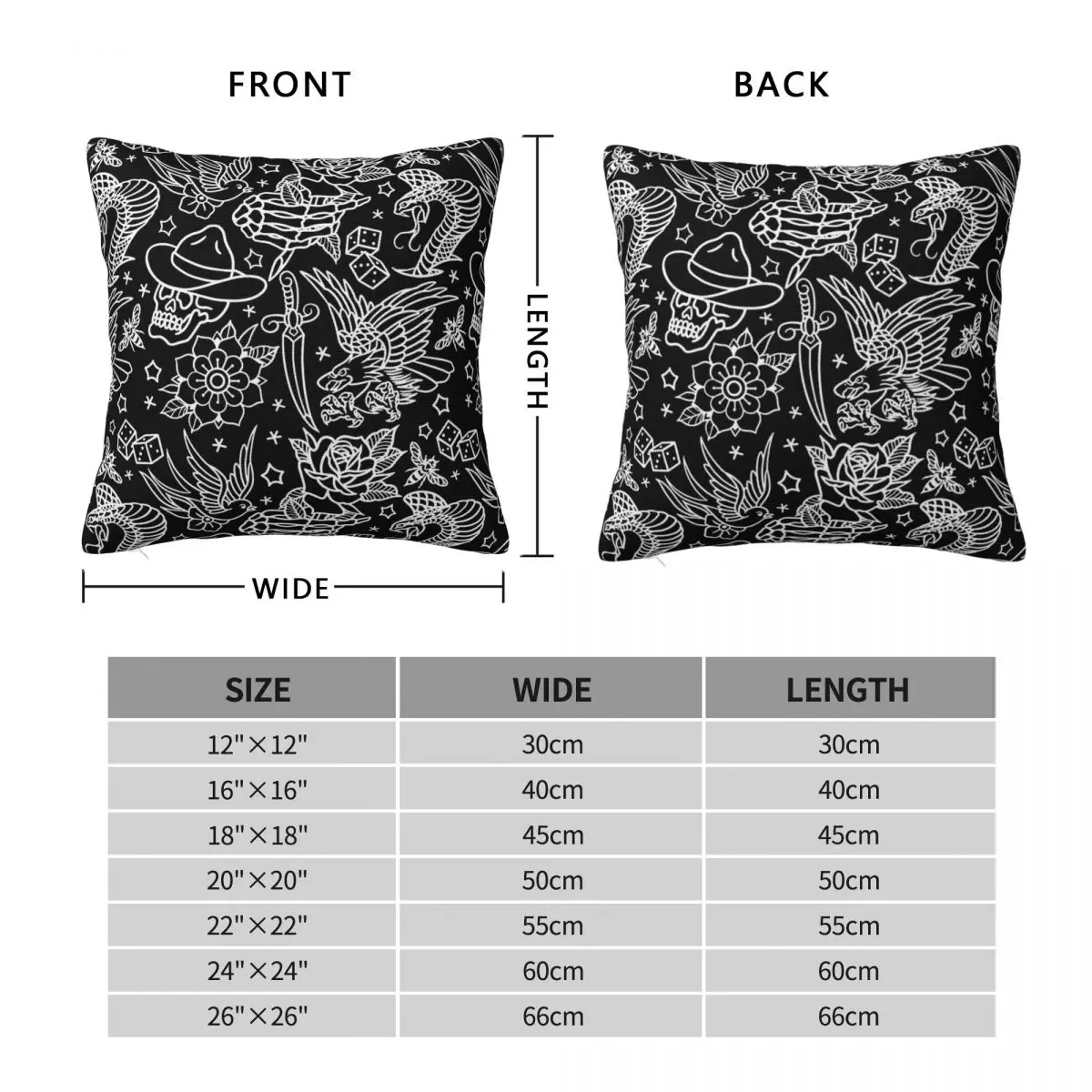 American Traditional Tattoo Flash Square Pillowcase Polyester Linen Velvet Pattern Zip Decor Pillow Case Bed Cushion Cover