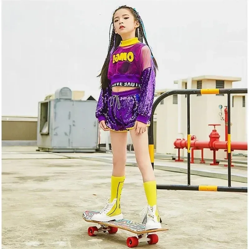 Girls Jazz Stage Sequins Girls Jazz Dance Costume Girls 3-piece Street Dance Performance Costume