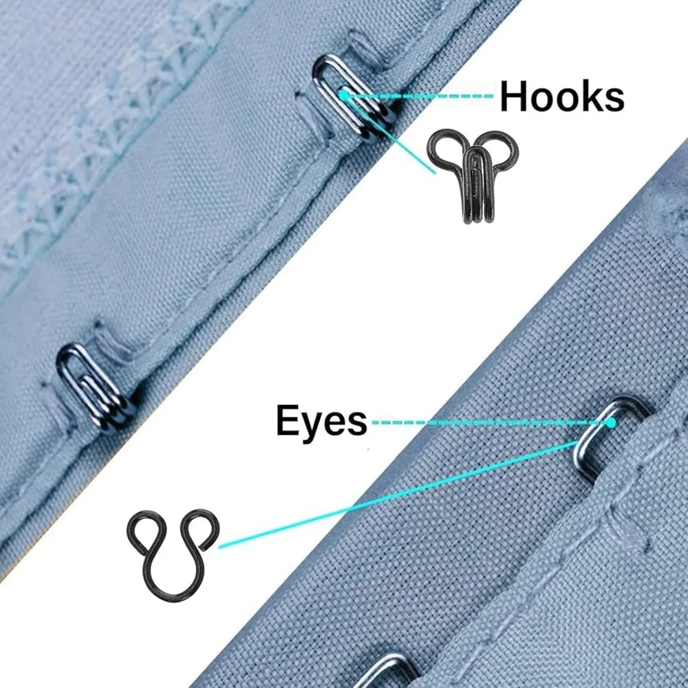 90 juegos de ganchos de costura y cierre de ojos, 3 tamaños, ganchos de hierro para sujetador, repuesto con caja de plástico para ropa, chaqueta, falda, pantalones