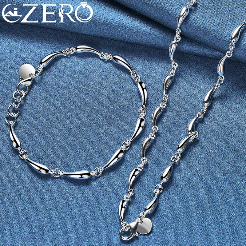 ALIZERO 925 Sterling Silver 2pcs Sets Water Drop Chain Bracelet Necklace For Women Wedding Party Fashion Jewelry Set