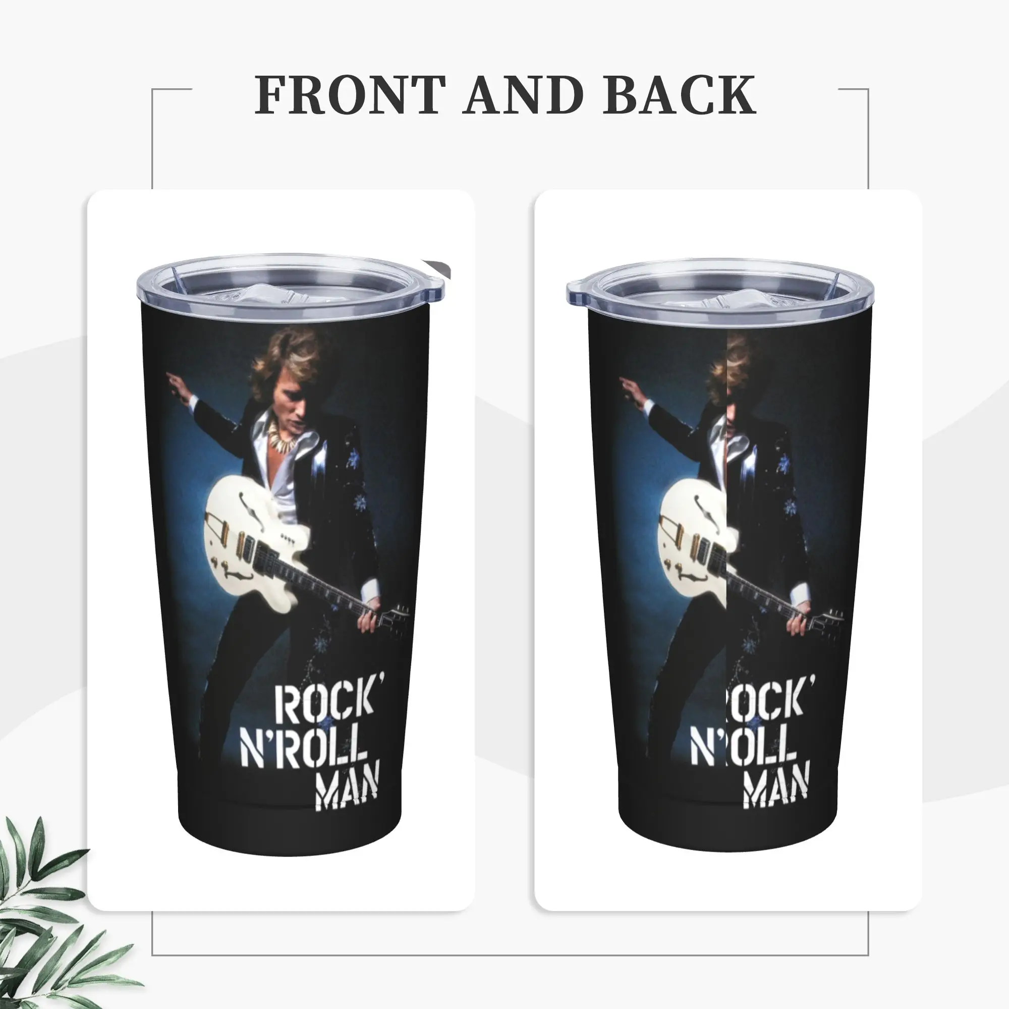 ROCK N ROLL MAN Tumbler Vacuum Insulated Johnny Hallyday Coffee Cups with Lid Straw Smoothie Tea Mug Water Bottle, 20oz