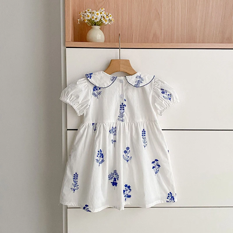 Sommer Neuer Stil 2-6 Jahre Mädchenkleid Kurzarm Babykleidung Kinderkleid Koreanisches Besticktes Mädchen Retro Schwesterkleid – Detail 3