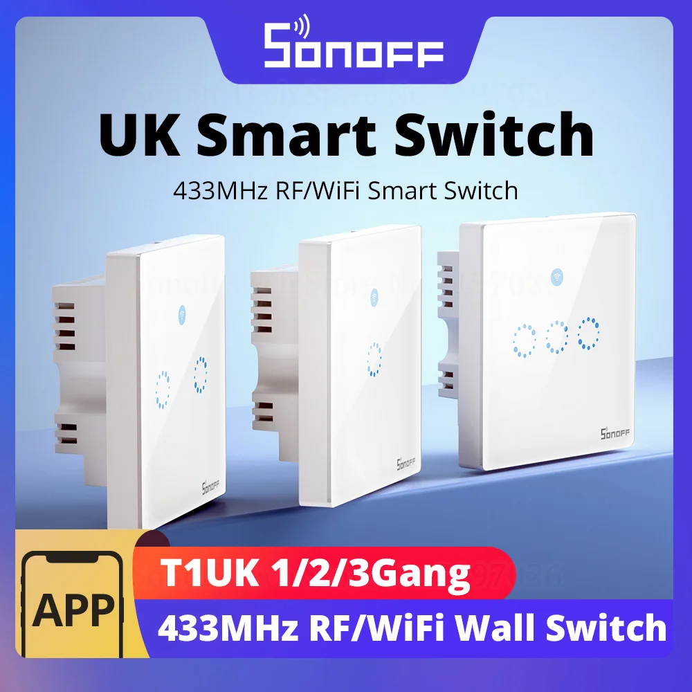 

SONOFF UK 433MHz RF WiFi Smart Wall Switch Smart Scene Remote Voice Control via eWeLink Compatible with Alexa Google 1/2/3 Gang