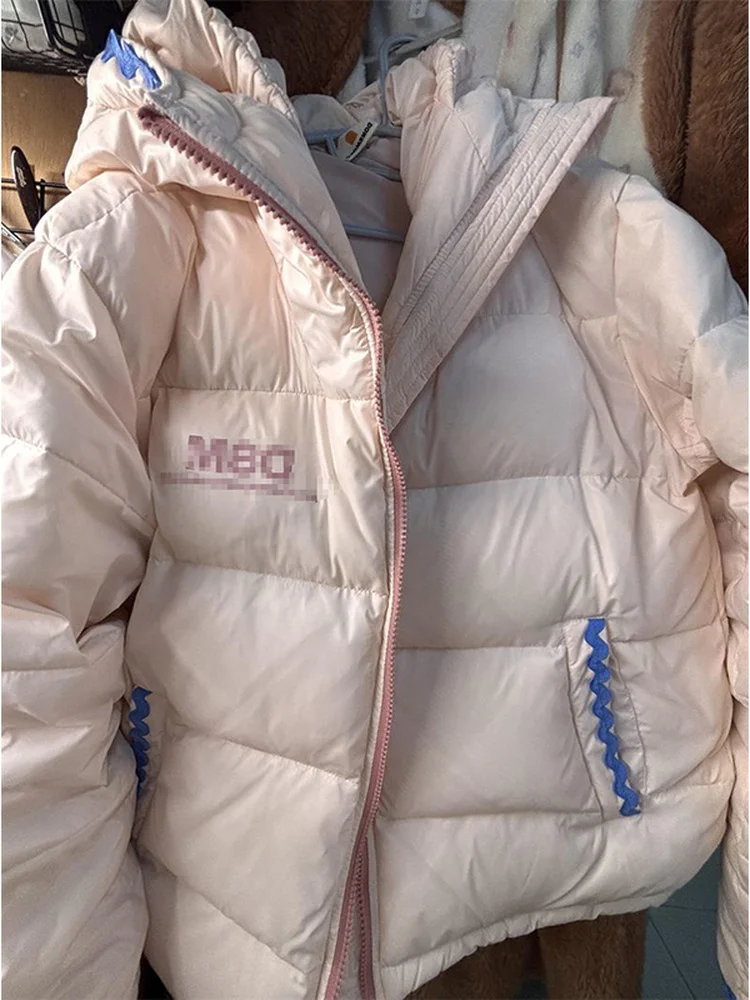 

Warmth ell Embroidery Pink Hooded down Cotton Jaet Women's Winter Outdoor Cold Resistance Thermal Cotton Coat Outerwear