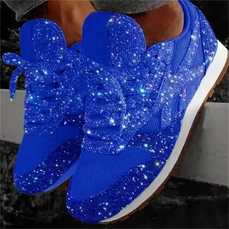 Scarpe Casual Glitter da donna scarpe basse in rete scarpe da ginnastica con lacci vulcanizzate con paillettes da donna scarpe da corsa sportive