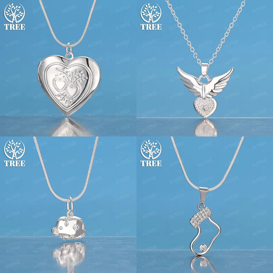 

New 925 Sterling Silver Heart Wings Hollow Boots Pig Pendant Necklace AAA Zircon Jewelry Women Birthday Party Fashion Gift