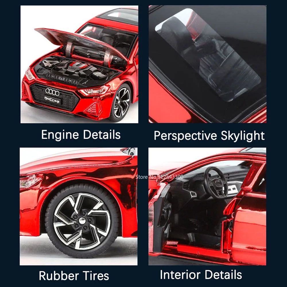1:32 Audi RS7 Electroplating Racing Car Model Toy Shock Absorption 6 Doors Opened Vehicle Models with Light Gifts for Boy