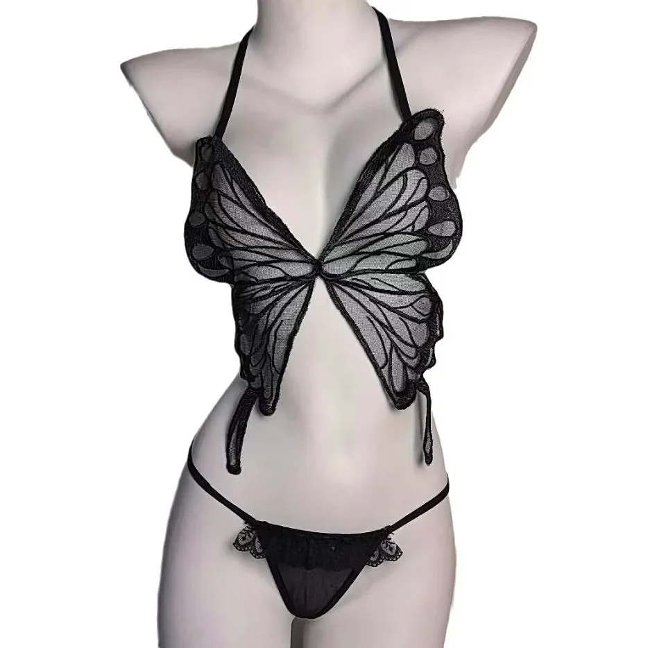 See-through Mesh Sexy Lingerie Passion Butterfly Three Points Bodystocking Uniform Set No Need to Take Off Erotic Costume Adult