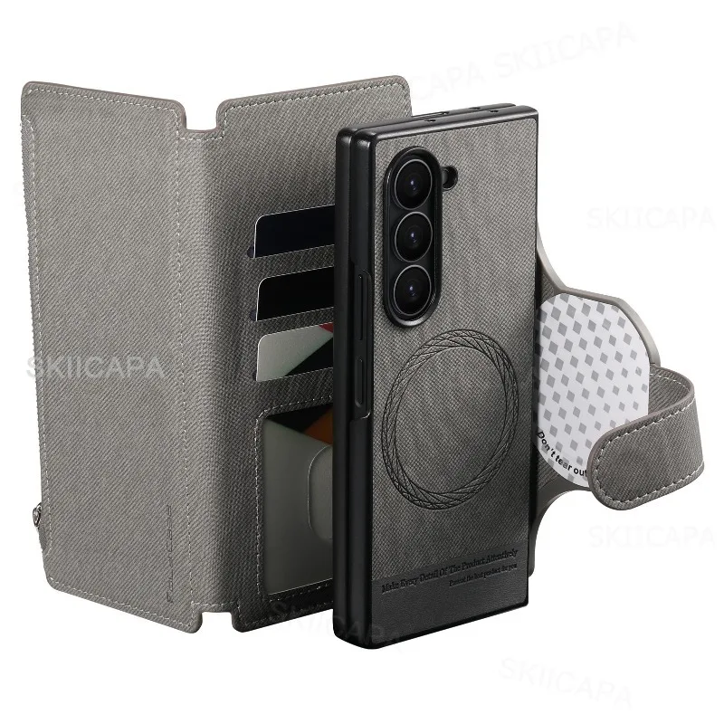 محفظة بسحاب غطاء مغناطيسي لهاتف سامسونج Z Fold 7 Fold6 Fold5 Fold4 Fold3 Magsafe 2 في 1 حامل جلدي قابل للطي حقيبة الهاتف