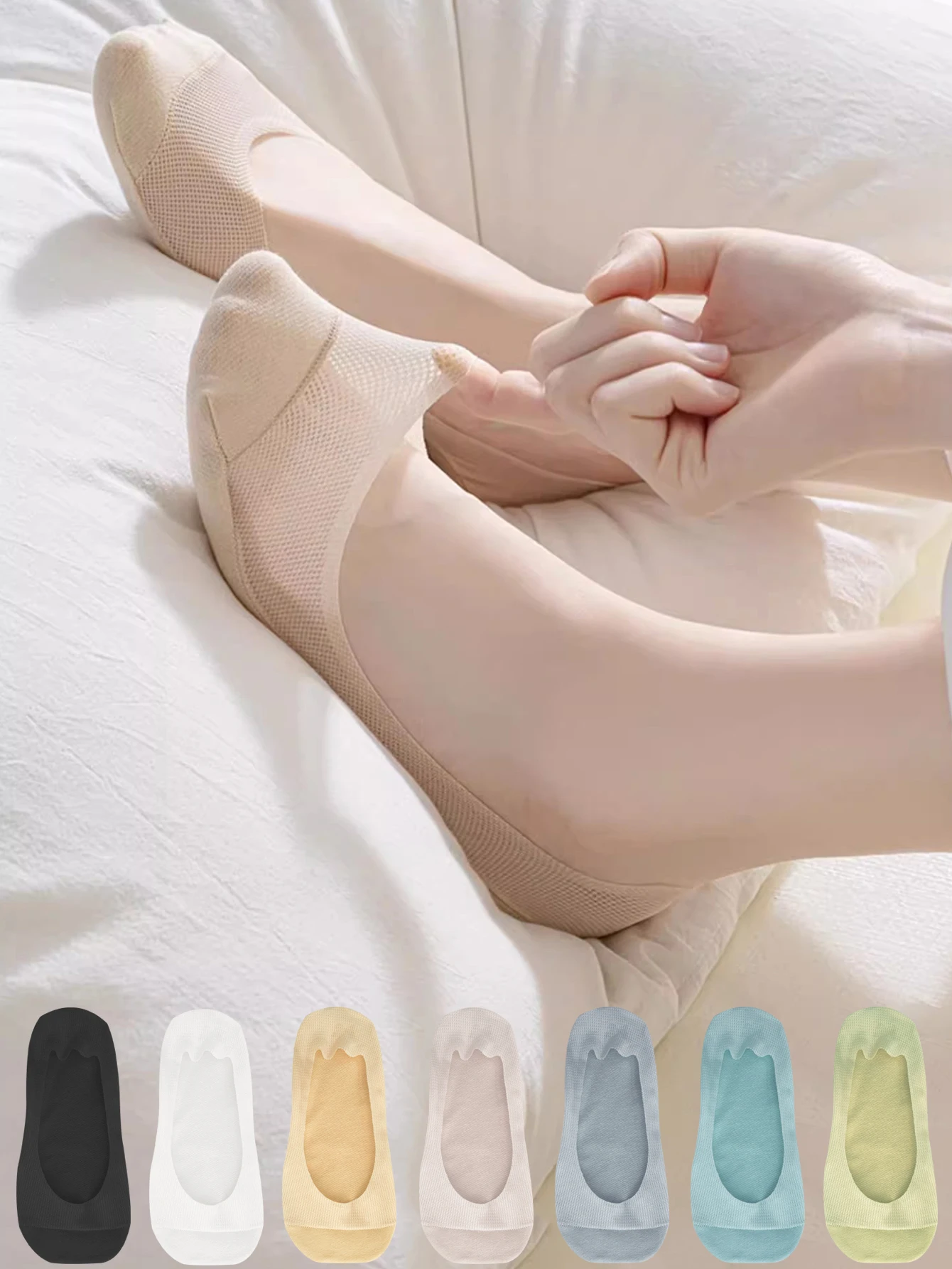 

5 Pairs Summer Invisible Mesh Boat Socks For Women Breathable Ice Silk Soft Stretch Anti Slip Thin Casual Low Cut Socks