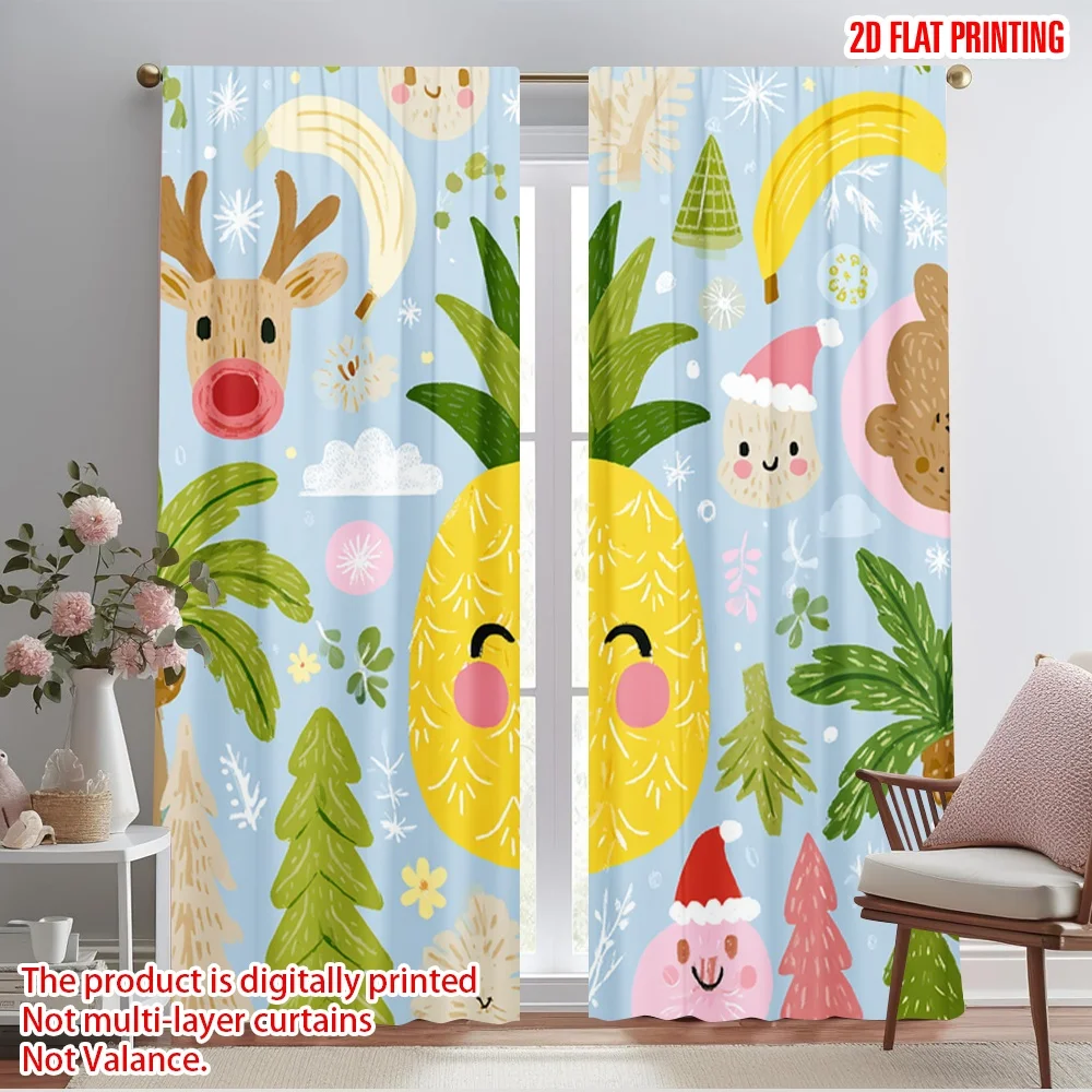 

2pcs 2D flat printing Curtains Christmas Pineapple Banana Tree Fabric Without Electricity Party Decorations Perfect for Outdoor