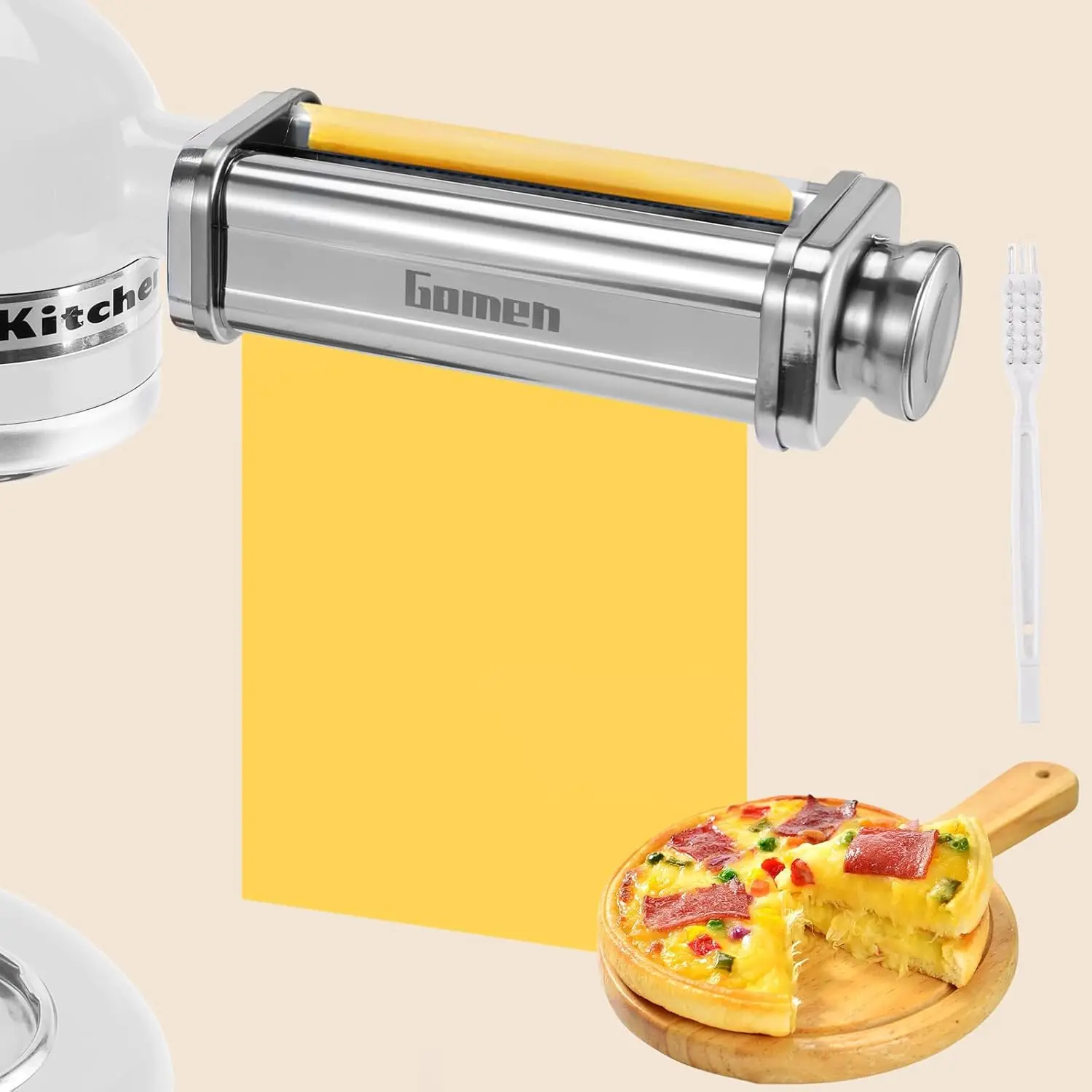 

Stainless Steel Pasta Roller Attachment for Stand Mixers, 8 Adjustable Gears, Easy to Clean