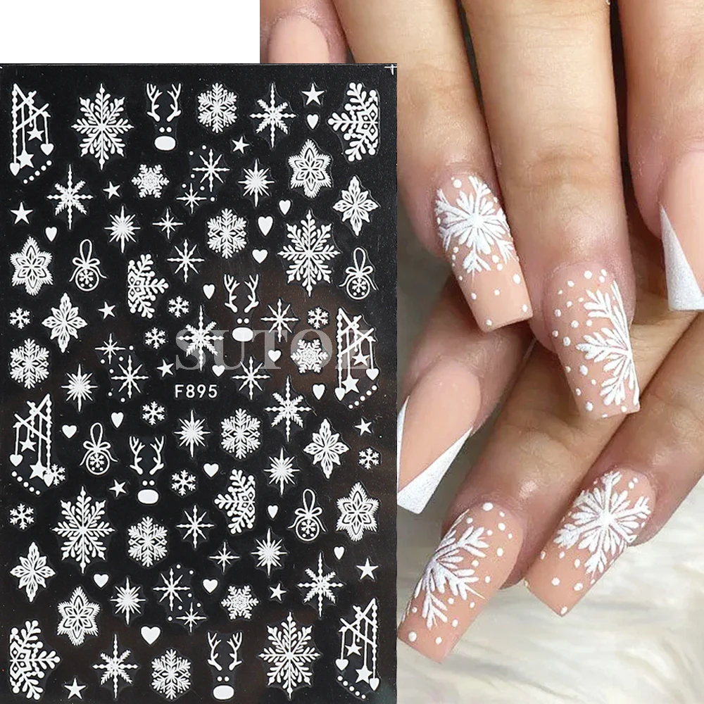 Pegatinas holográficas de copos de nieve para uñas, envolturas de manicura con purpurina plateada, estrellas de nieve, ciervo, campanas, deslizadores, decoraciones de Navidad e invierno, LEBF894