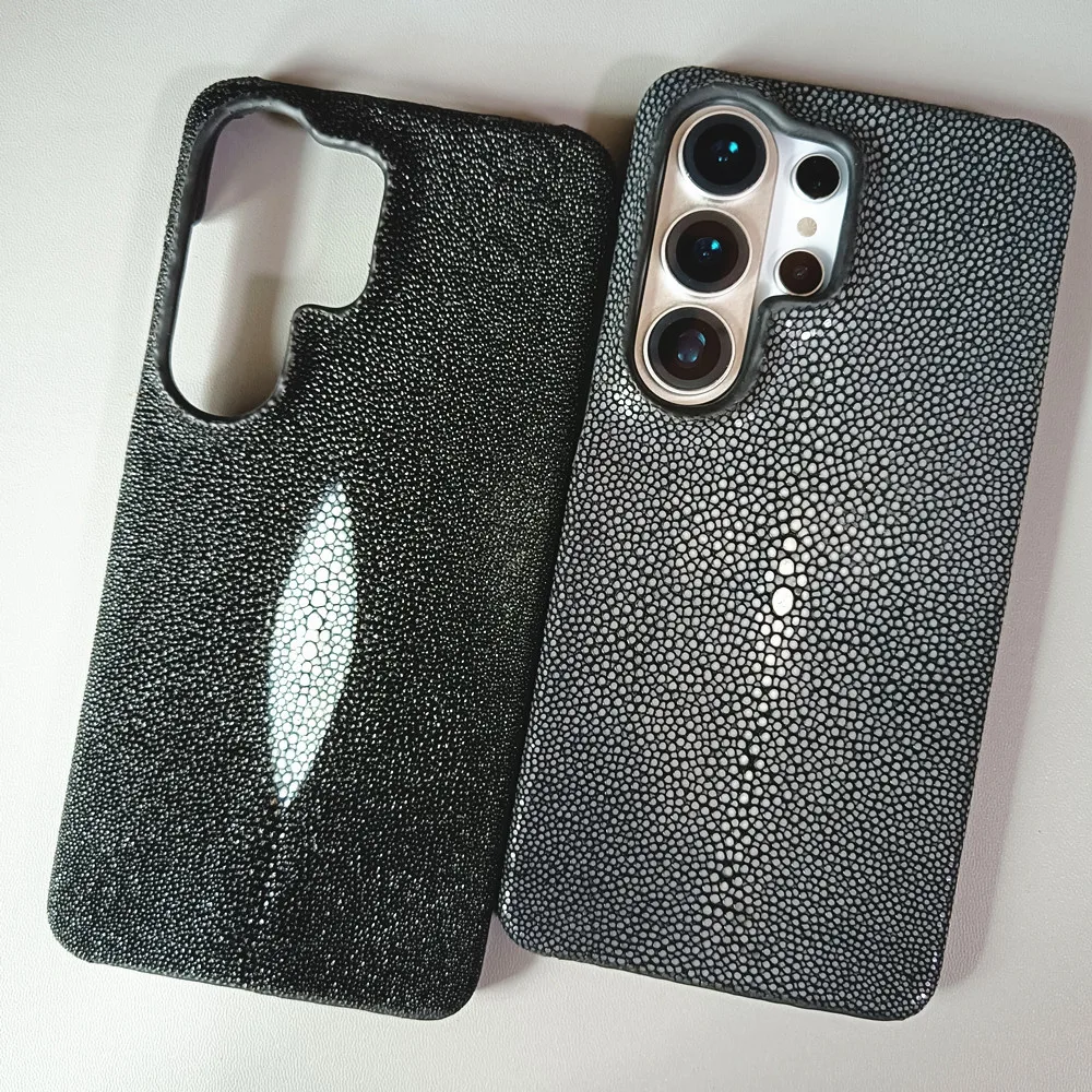

Handmade Genuine Stingray Leather Case for Samsung Galaxy S26 Ultra S25Ultra Real Pearl Fish Skin Hard Shockproof Back Cover