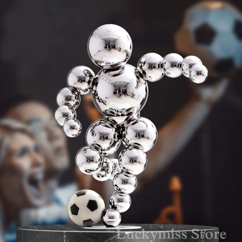 Creative Spirit of Football Sculpture Mirror‑Polished Stainless‑Steel Sphere Statue Decor Ornament for Cabinet Office Desktop