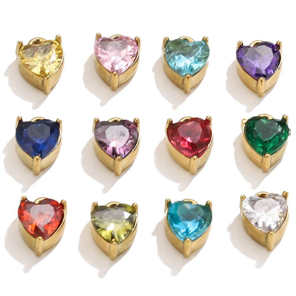 

5 шт., кулон в форме сердца из нержавеющей стали, циркониевые подвески для DIY ювелирных изделий, ожерелье, разъем, браслет, аксессуары, изготовление сережек