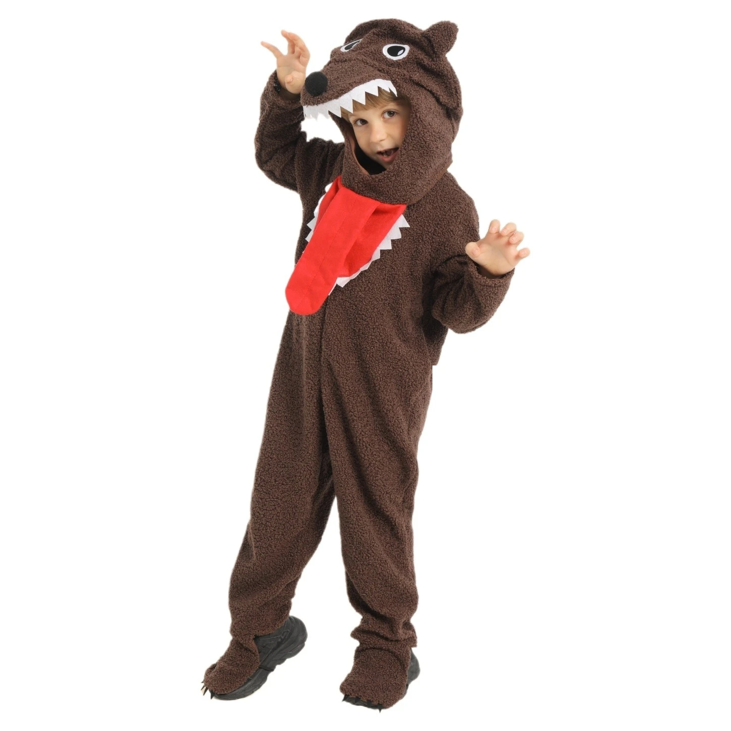 kids-boys-girls-animal-brown-wolf-role-play-jumpsuit-headwear-set-children-performance-outfit-halloween-cosplay-costumes