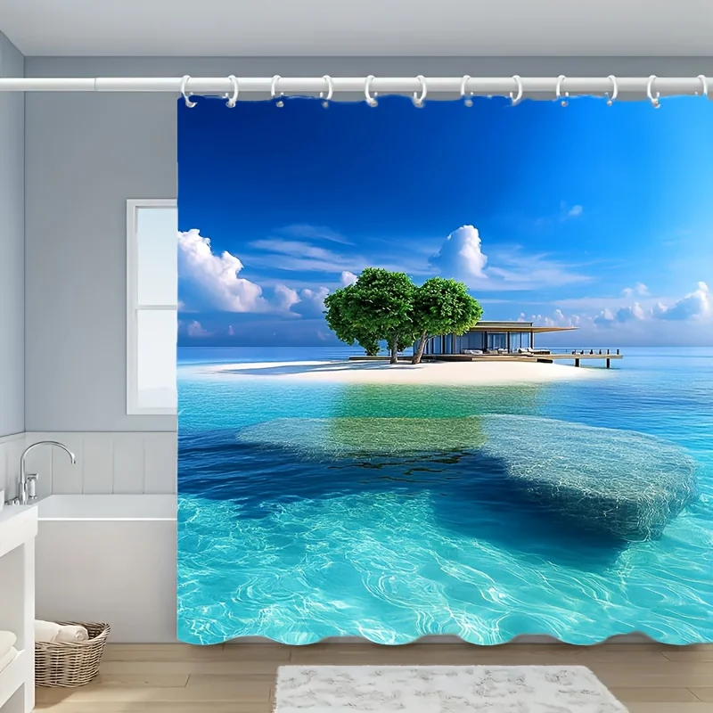 

Island Pattern Valentine's Day Decorative Shower Curtain High Quality with 12 Hooks Hotel Decor Autumn and Winter Bathroom Suppl
