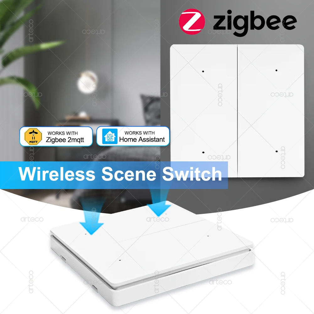 

Умный переключатель сцен Zigbee, беспроводной кнопочный пульт дистанционного управления, переключатель сценария автоматизации умного дома, работает с домашним помощником