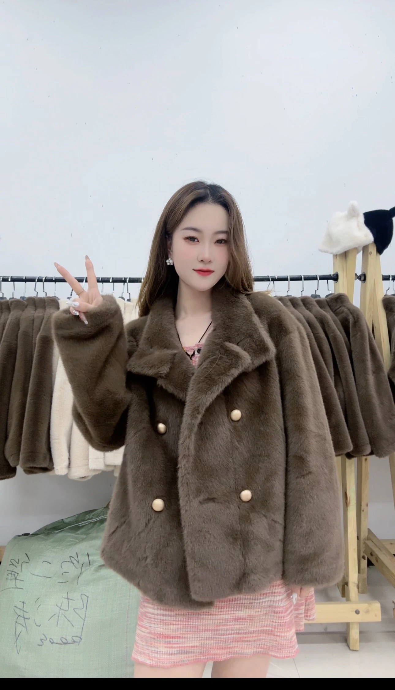 Gold Double-breasted Stand Collar Imitation Mink Fur Jacket for Women Autumn Winter Crop Cardigans Coat All-match Lady Fur Coats
