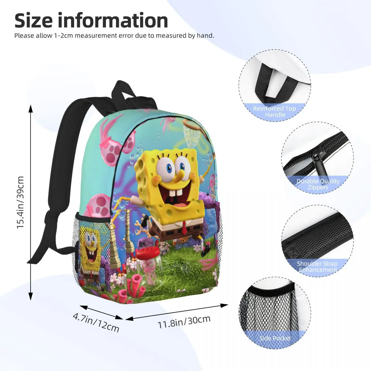 Mochila universitaria impermeable de Bob Esponja, bolsa de viaje para ordenador portátil, libro, 15 pulgadas, alta capacidad, nueva moda