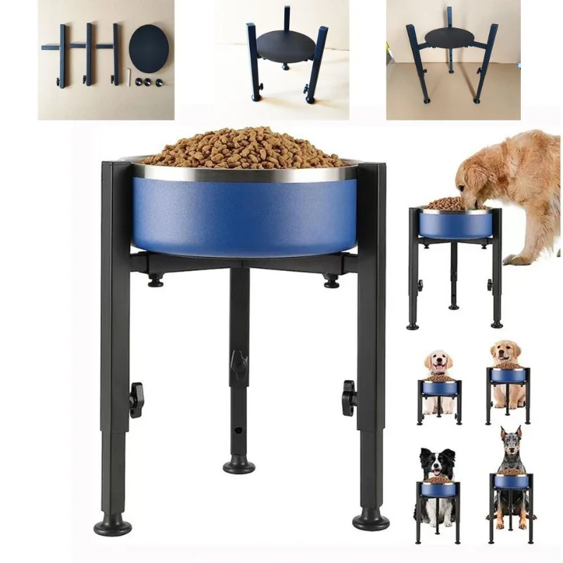 Wrought iron adjustable dog bowl rack, indoor and outdoor adjustable width and height bracket