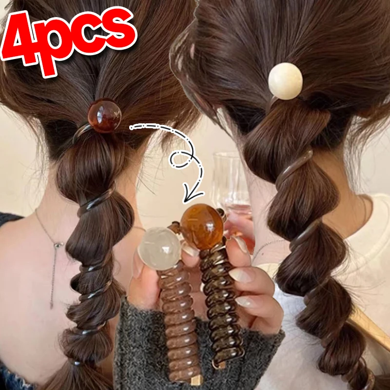 

Elastic Hair Bands Women Telephone Wire Hair Ties Ponytail Holders Scrunchies Coil Spiral Headband Vintage Ball Shaped Hairbands