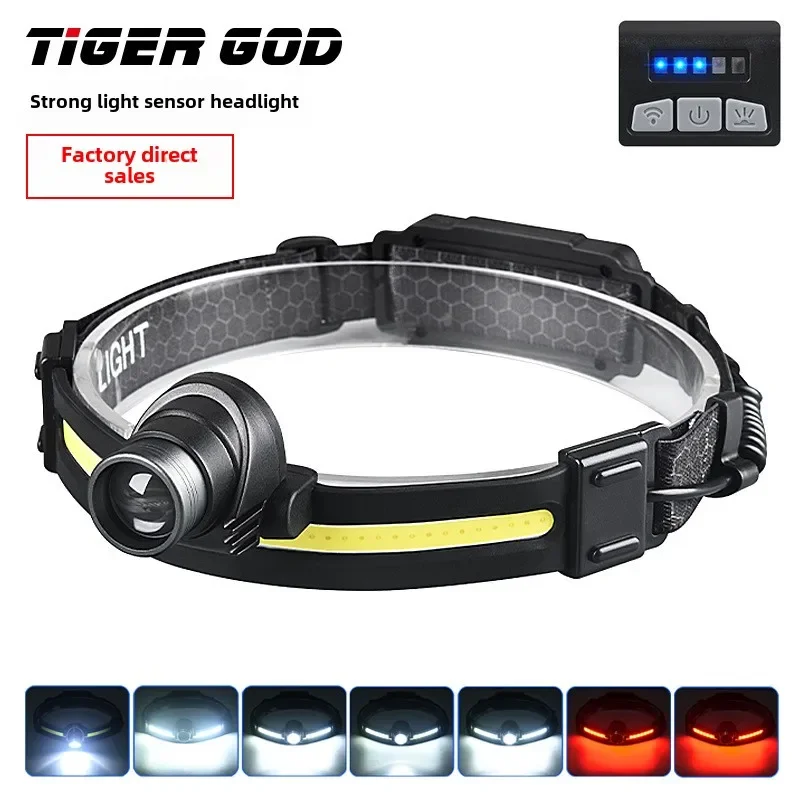 New LED Sensor Headlamp Outdoor Bright Light Charging Zoom Cob Running Headset Fishing Light