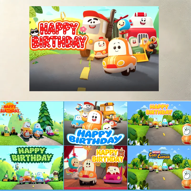 Cartoon Cory-Carson Geburtstagsparty-Hintergrund, niedlicher Kinder-Auto-Hintergrund, Party-Dekorationszubehör, Banner, Fotografie-Requisite