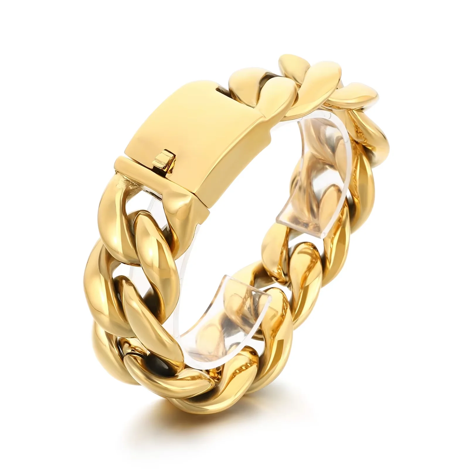 Fongten Hip Hop 25mm Wide Thick Personality Stainless Steel Cuban Chain Men's Metal Bracelet Classic Banquet Jewelry Wholesale