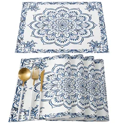 Mandala Pattern Retro Blue Table Mat Wedding Holiday Party Dining Table Placemat Kitchen Accessories Table Napkin